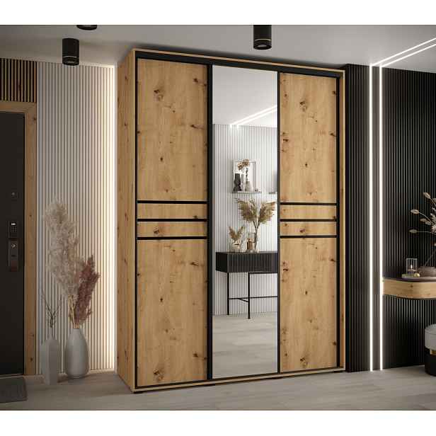 Šatní skříň ASIRI 11 - 180/60 cm, dub artisan / černá