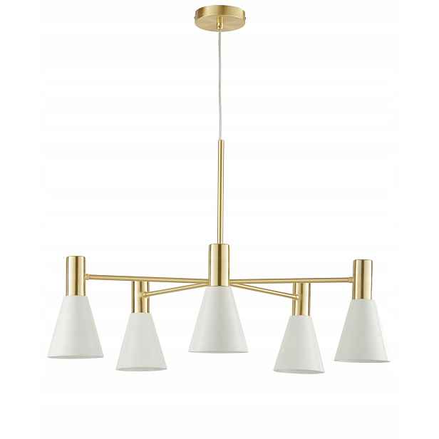 Závěsná lampa Sia kovová 75 cm 5 stínítek 13 cm zlatá bílá mosaz