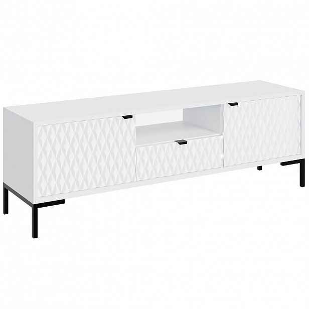 Beautysofa NÍZKÁ KOMODA Montreal se 2 dvířky, 1 zásuvkou a otevřenou přihrádkou, dekorativní 3D čela, bílá