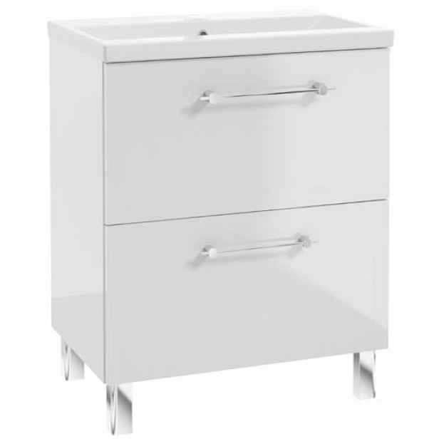 Koupelnová skříňka s umyvadlem a 2 zásuvkami 60x80 cm Stojící Bílá lesklá