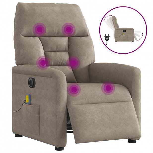 vidaXL Elektrické masážní polohovací křeslo taupe látka z mikrovlákna