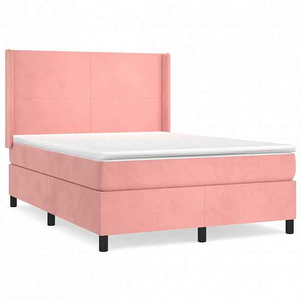 vidaXL Box spring postel s matrací růžová 140x190 cm samet