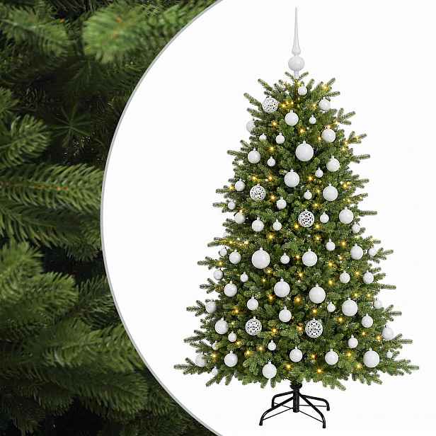 vidaXL Umělý vánoční stromek s vánočními koulemi 180 cm 300 LED