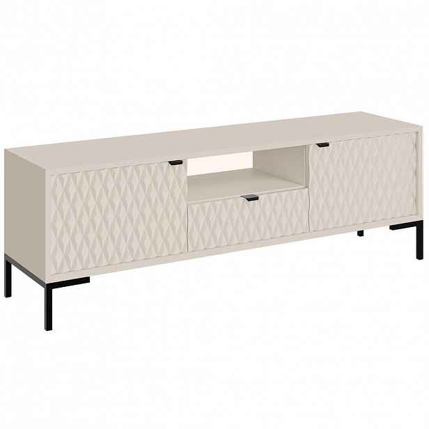 Beautysofa NÍZKÁ KOMODA Montreal se 2 dvířky, 1 zásuvkou a otevřenou přihrádkou, dekorativní 3D čela, kašmír