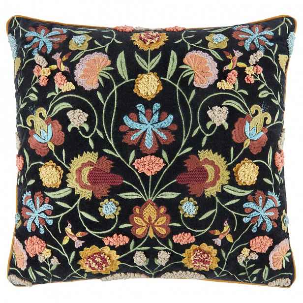 Butlers BOHEMIAN Polštář květiny 50 x 50 cm - černá
