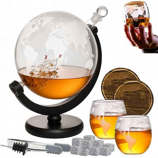 Karafa Na Whisky Alkohol Globus Loď Sada Sklenice Vkusný Dárek