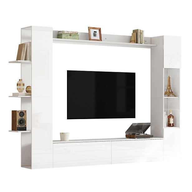 FLIEKS OBÝVACÍ STĚNA 4dílná, TV stolek, vitrína, bílá