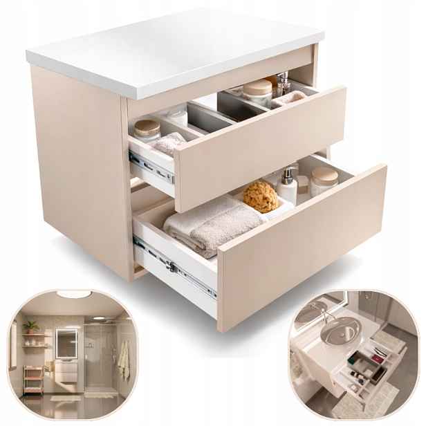 Koupelnová skříňka Kašmír 60 cm Závěsná Úzká s deskou na desku, 2 zásuvky