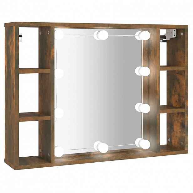 vidaXL Zrcadlová skříňka s LED kouřový dub 76 x 15 x 55 cm