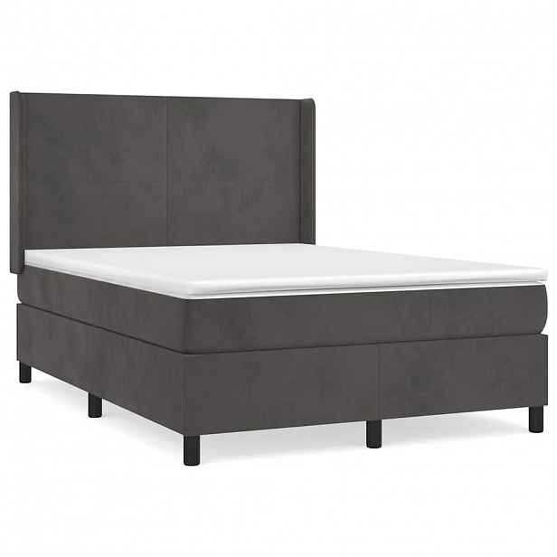 vidaXL Box spring postel s matrací tmavě šedá 140x200 cm samet