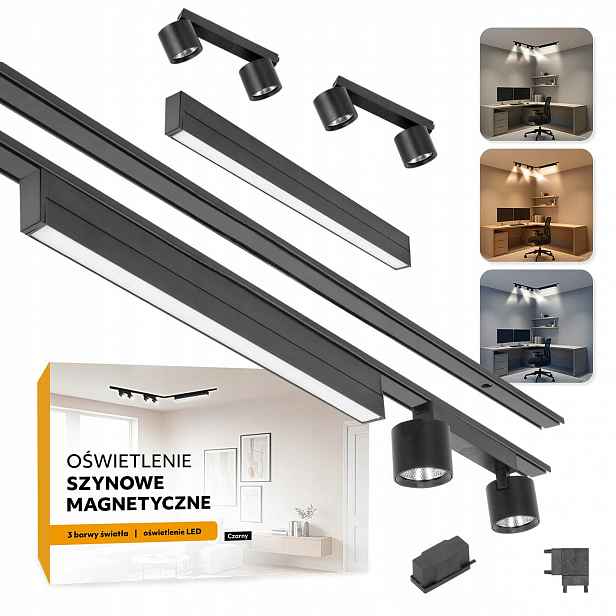 Magnetické kolejnicové osvětlení 2xSZYNA 1m +20W a 2x2x7W černé 5 let shonu