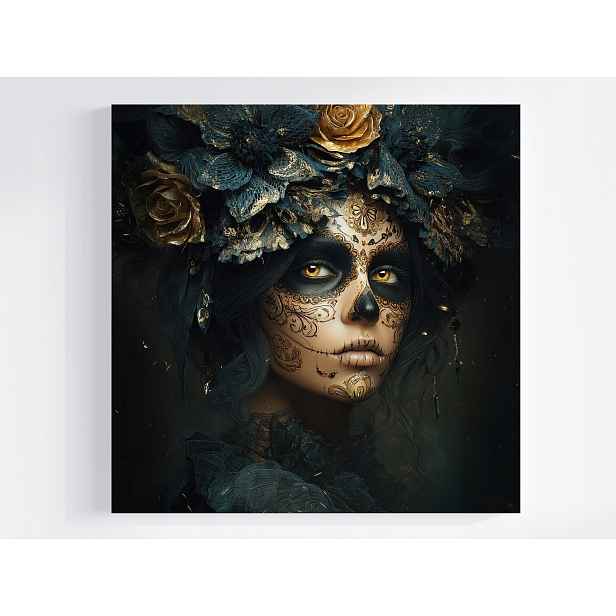 Obraz Na Plátně Canvas Dia De Los Muertos Catrina Zlaté Růže Art 50x50