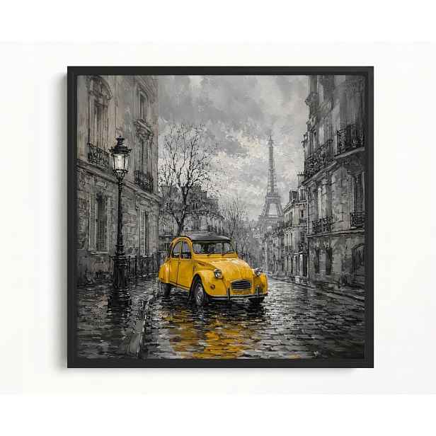 Obraz Rám American Box Město Francie Paříž Ulička Žluté Auto 60x60
