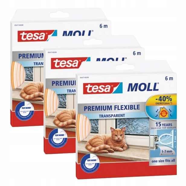 Tesa samolepicí silikonové těsnění proti průvanu, průhledné, 6 m x 3