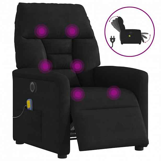 vidaXL Elektrické masážní polohovací křeslo černé látka z mikrovlákna