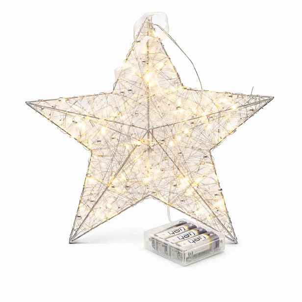 3D LED vánoční hvězda na baterie, 30 × 30 × 8 cm, kovová s drátem, 20 diod, AA