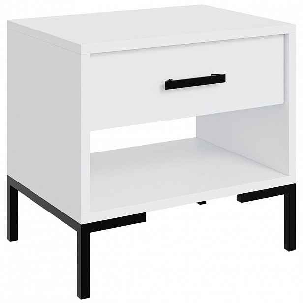 Beautysofa NOČNÍ STOLEK Selena se zásuvkou a otevřenou přihrádkou, kovové nohy, tiché dovírání, bílá, 52 cm