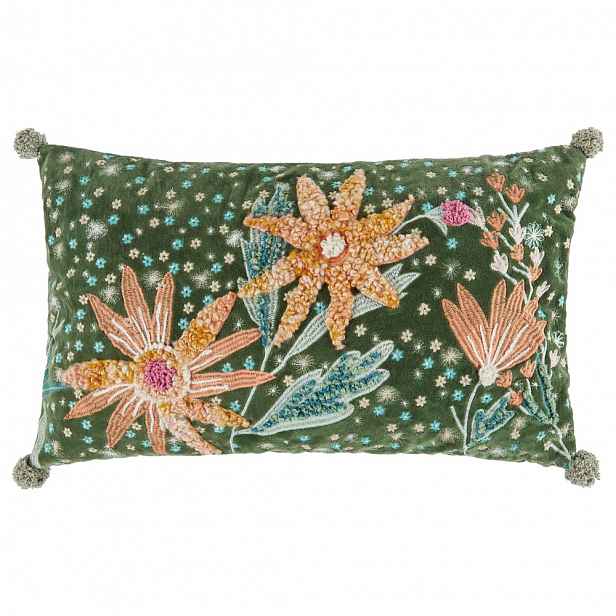 Butlers BOHEMIAN Polštář květinová louka 30 x 50 cm - zelená