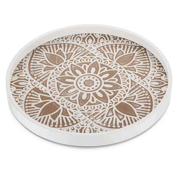 Dřevěný Podnos Kulatý 30 CM Bílý Rustikální Boho Dekorativní