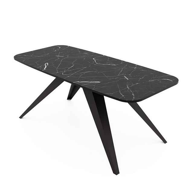 Idohome JÍDELNÍ STŮL FENTO rozkládací 180/90/76 cm, černý / Grigia Pietra (kamenně šedý)