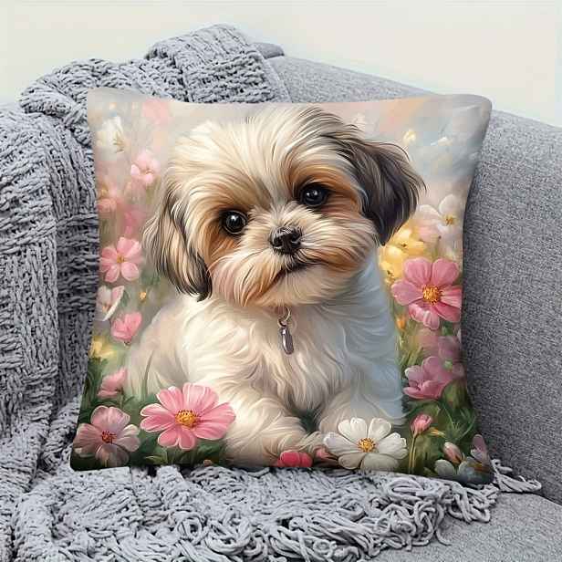 TEMU 1 ks Vintage povlak na polštář s květinovým designem Dog, 45,72 x 45,72 cm, vyrobený z měkké a hladké polyesterové krátké plyšové látky,