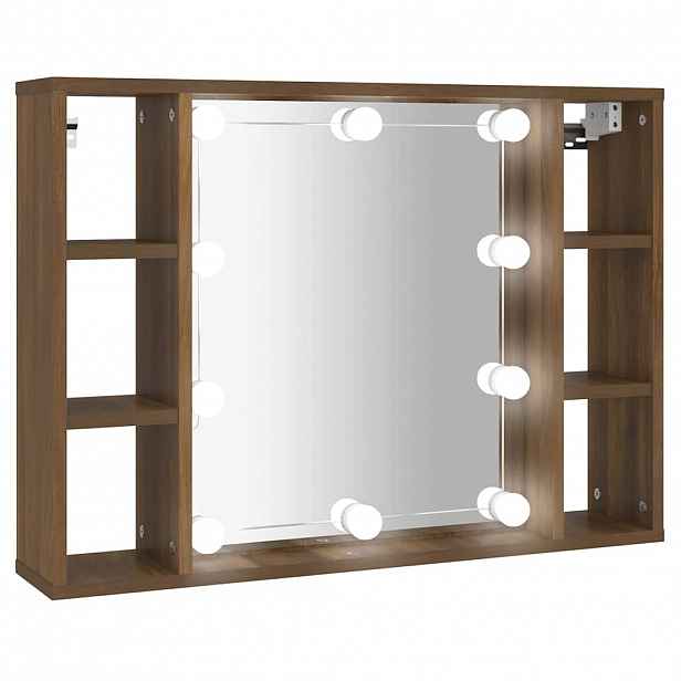 vidaXL Zrcadlová skříňka s LED hnědý dub 76 x 15 x 55 cm