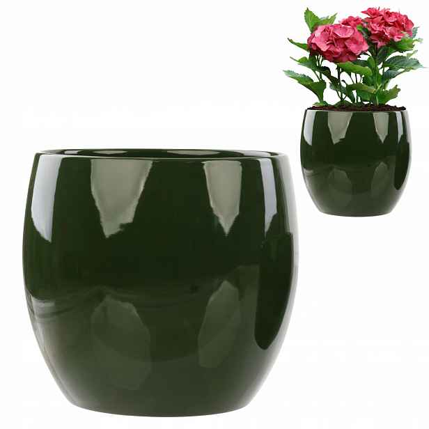 Květináč obal keramická koule Ø 25 cm V 26 cm zelený lesk hladký