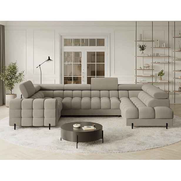 Designová sedací souprava do U KALANI - béžová, pravé provedení
