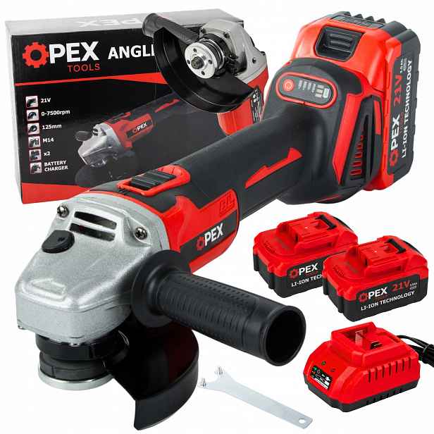 Opex Tools 28010 Akumulátorová úhlová bruska 125 mm, 2x 3,0 Ah Li-Ion