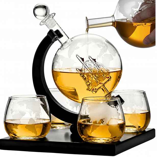 Sada Na Whisky Jako Dárek Karafa Globus 4 Sklenice XXL 1000 ML Dárek