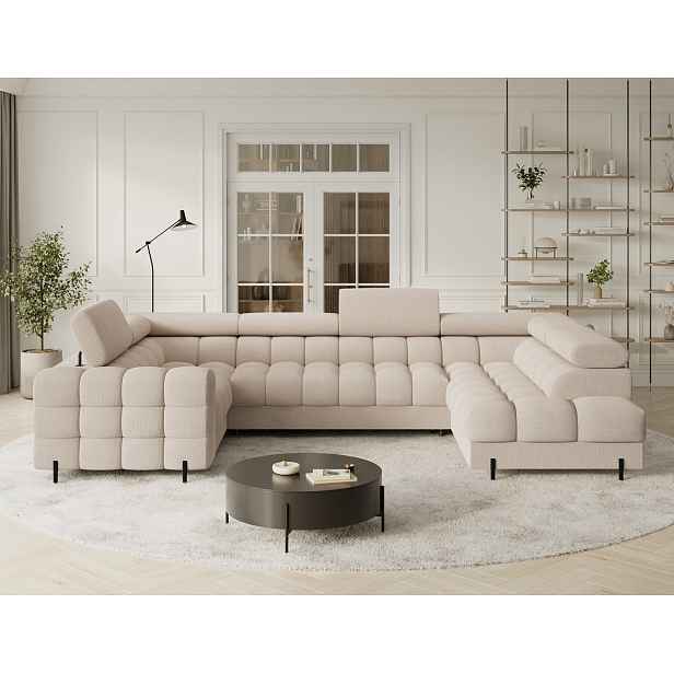 Designová sedací souprava do U KALANI - světle béžová, pravé provedení