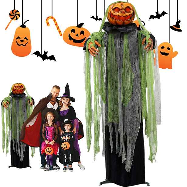 Halloweenská Dekorace S Dýní A Světlem, Animatronická, Reaguje Na Zvuk