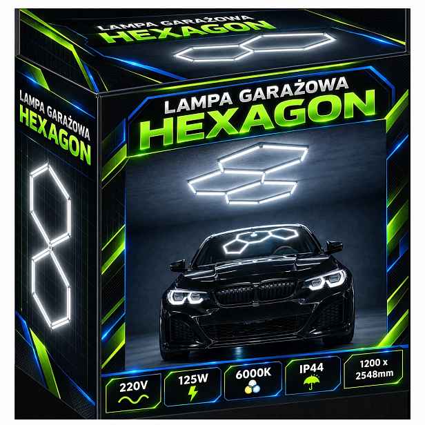 Led lampa Hexagon 125W 6500K Stropní garáž Dílna Detailing 120x255cm