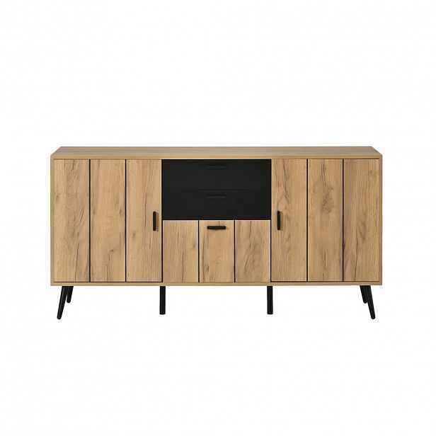 Urban Meuble PŘÍBORNÍK Černý a přírodní se 2 zásuvkami, 140 × 35 × 67 cm