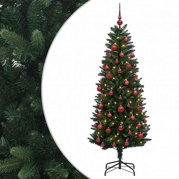 vidaXL Umělý vánoční stromek s baňkami 120 cm 150 LED Teplá bílá