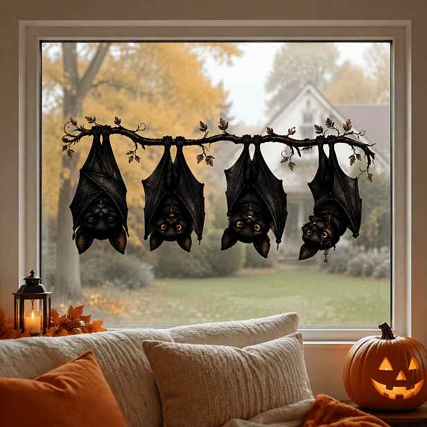 TEMU 2D Plochá, 1ks 2D Plochá Tištěná Halloweenská Závěsná Netopýří Okenní Samolepka | Černá Čarodějnická Netopýří Větev Nástěnná Samolepka |