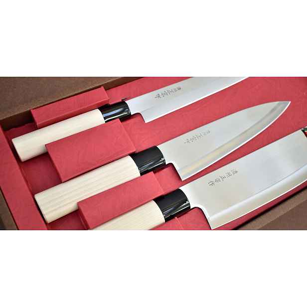 Sada 3 nožů Satake Megumi Classic Yanagiba, Gyuto, Nakiri