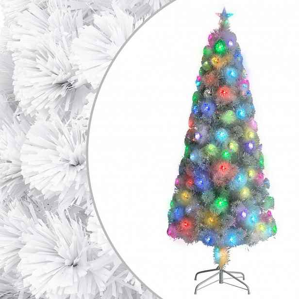 vidaXL Vánoční stromek s LED osvětlením bílý 240 cm optické vlákno