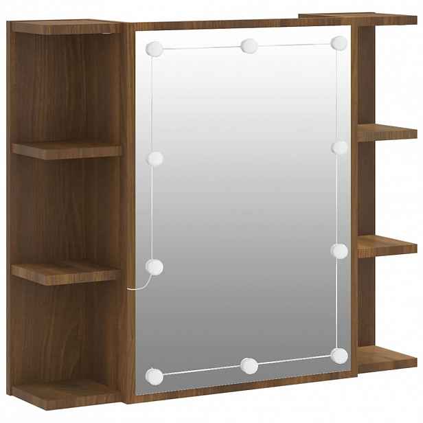 vidaXL Zrcadlová skříňka s LED hnědý dub 70 x 16,5 x 60 cm