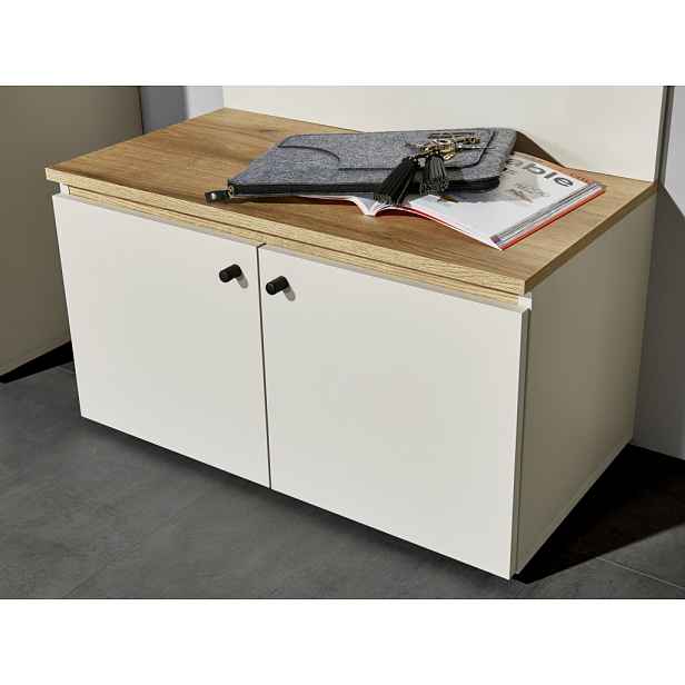 Předsíňová lavice s úložným prostorem Lime 70 cm, béžová kašmír/dub evoke