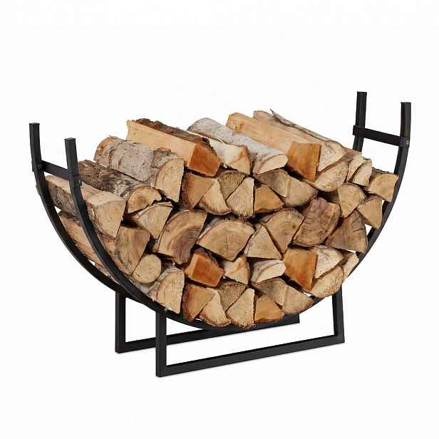 Relaxdays STOJÁN Černý na dřevo ocel polokruhový 55x92x21 cm