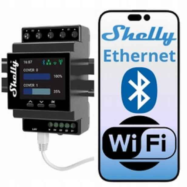 Shelly Pro Dual Cover Pm Din Dvojitý ovladač WiFi Lan rolet 2x16A LCD