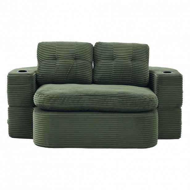 Urban Meuble SOFAS – KŘESLO NA SPANÍ 2 v 1 z manšestru, smaragdově zelené