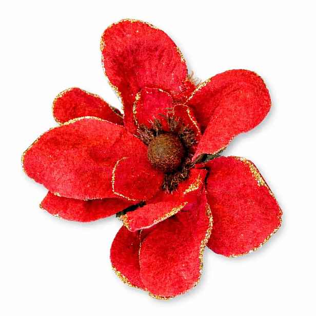 Dekorace umělý květ se svorkou, červená, 20 cm, látka