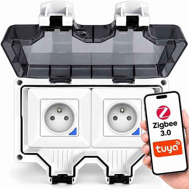 Inteligentní dvojitá elektrická zásuvka na omítku ZigBee Tuya