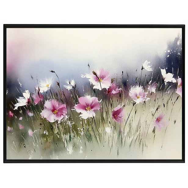 Plakát Rámeček Hliník Akvarel Příroda Zahrada Klomb Růžové Květy 80x60