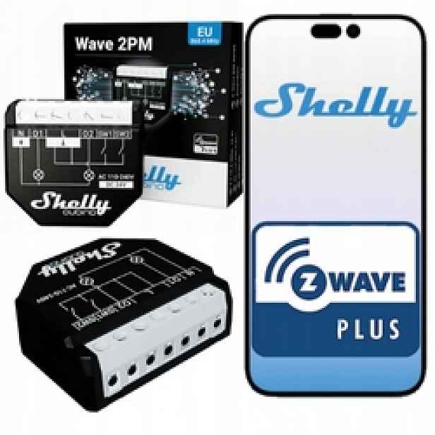 Shelly Wave 2PM – Z-Wave relé 2-kanálové s měřením spotřeby energie