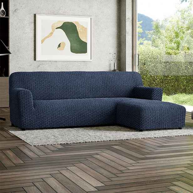 Bielastické potahy MOSAICO modré sedačka s otomanem vpravo (š. 170 - 300 cm)