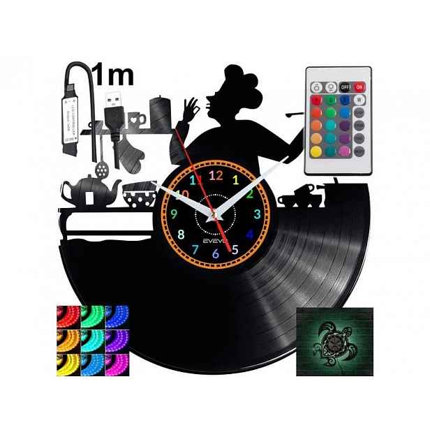 Kuchařovy hodiny Nástěnné podsvícené Led Rgb hodiny na dálkové ovládání Vinylová deska