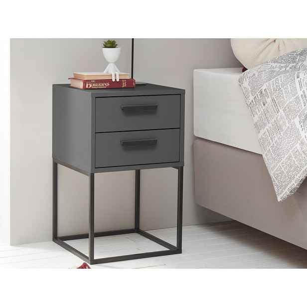 Noční stolek se 2 zásuvkami Suna, grafitový
